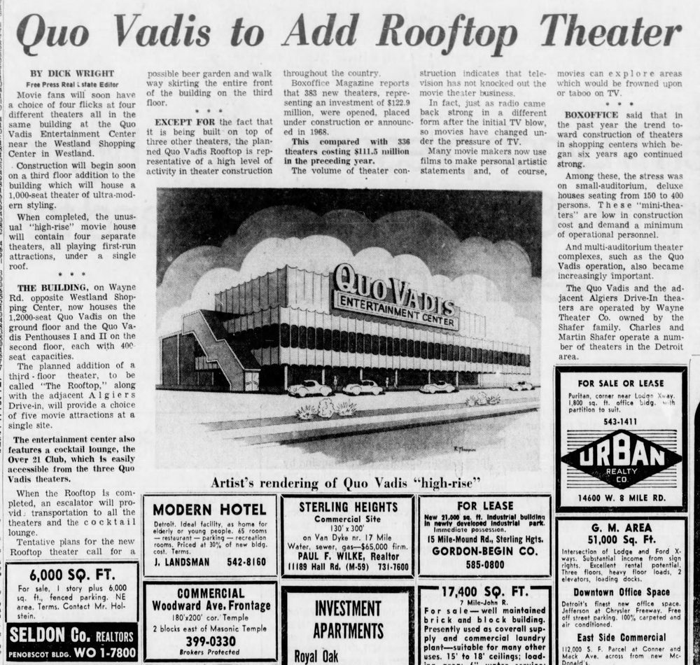 Quo Vadis Theatre - Feb 5 1969 Article On Unbuilt 3Rd Story Rooftop Theater (newer photo)